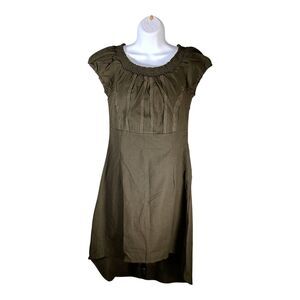 Celtic Fusion Dress M Womens Green Hi-Low Shift Short Sleeve Round Neck Cotton